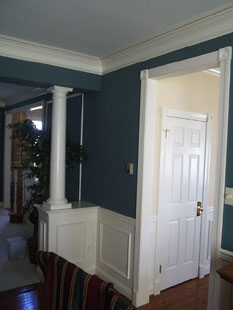 Blue room with white trim